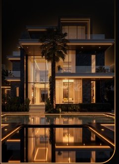 Luxury villa in Dubai at night