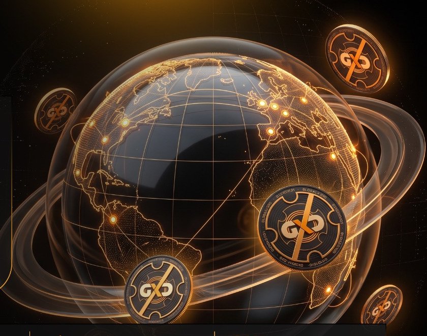Holographic globe orbited by GXD coins